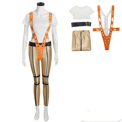 The Fifth Element Leeloo White Top Orange Braces Trousers Set Outfits Cosplay Costume