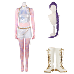 KPop Demon Hunters (2025) Rumi What It Sounds Like White Holographic Set Outfits Huntrix Cosplay Costume