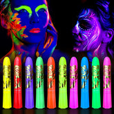 10 PCS Glow Face Body Paint Crayons Glow In The Dark Under UV Black Light Sticks Makeup Neon Face Painting Kits For Adult Kids Halloween Festival Accessory Glow Party Supplies