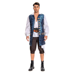 Pirates Of The Caribbean 4 Jack Sparrow Blue Vest Cosplay Costume Halloween Carnival Suit