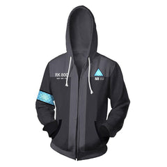 Detroit: Become Human Zip Up Hoodie Connor RK800 Hoodie Unisex Sweatershirt Gray