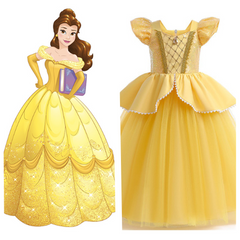 Kids Girls Movie Beauty and the Beast Belle Cosplay Costume Outfits Halloween Carnival Party Disguise Suit