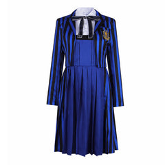 The Addams Family (2025) Blue Stirpes School Uniform Set Outfits Cosplay Costume Halloween Suit