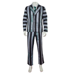 Movie Beetle Juice Beetle Juice Gray Striated Set Cosplay Costume Outfits Halloween Carnival Suit