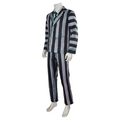 Movie Beetle Juice Beetle Juice Gray Striated Set Cosplay Costume Outfits Halloween Carnival Suit