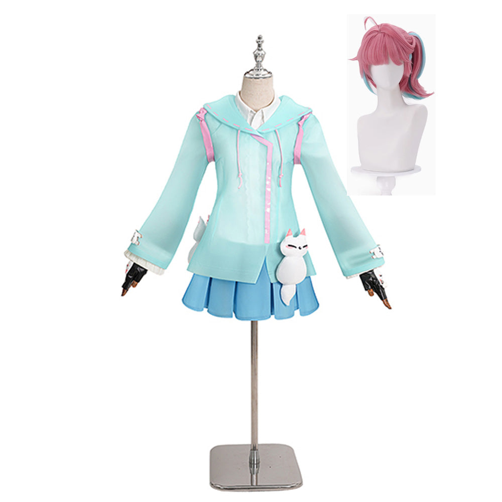 Overwatch Kiriko Blue Raincoat Skirt Set Outfits Cosplay Costume Carnival Suit