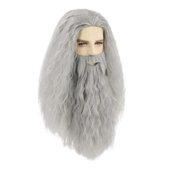 The Lord Of The Rings Gandalf Dumbledore Gray Cosplay Wig Mustache Halloween Party Props