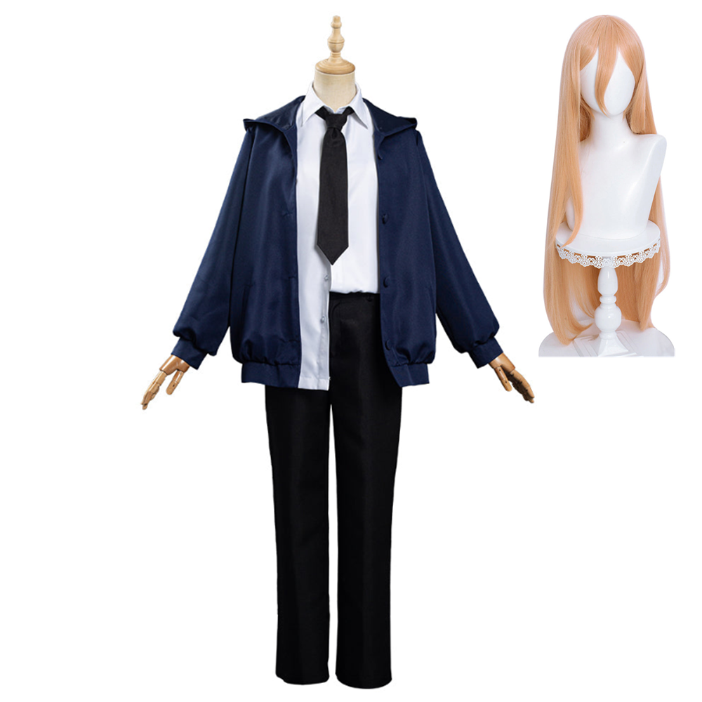 nime Power Shirt Coat Outfit Blue Set Halloween Carnival Suit Cosplay Costume