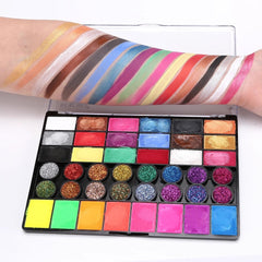 42 Colors Professional Face Painting Kit For Kids Adult Makeup Kit Non-Toxic Water Activated Facepaint Palette With Brush Stencil For Party Halloween Cosplay Props