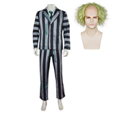 Movie Beetlejuice 2 Beetlejuice (2024) Gray Striated Set Cosplay Costume Outfits Halloween Carnival Suit
