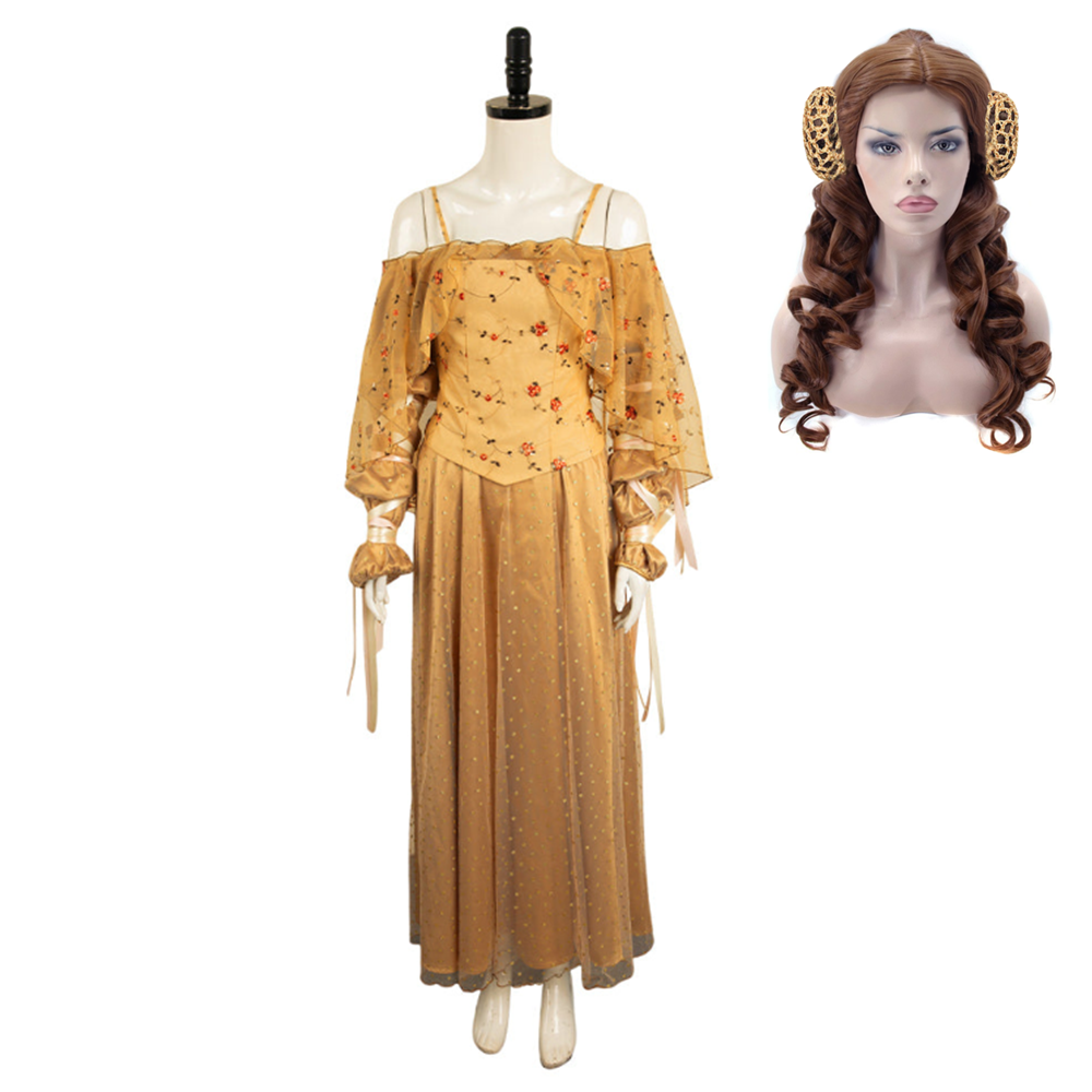 Padme Amidala Meadow Yellow Dress Outfits Cosplay Costume Carnival Sui