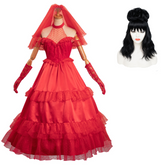 Beetlejuice Lydia Deetz Lolita Red Wedding Dress Outfits Cosplay Costume Halloween Carnival Suit-Coshduk
