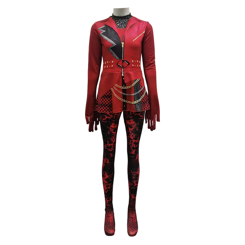 Adult Kids Descendants: Wicked Wonderland (2026) Red Printed Jumpsuit Cosplay Costume