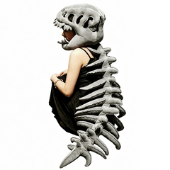 Adult Kids Funny Wearable Dinosaur Skeleton Plush Headwear Outfits Cosplay Costume Halloween Suit