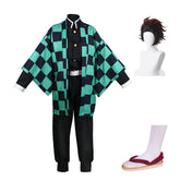 Adult Tanjirou Green Kimono Outfit Set Cosplay Costume Halloween Suit