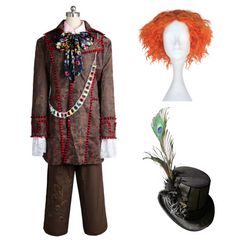 Movie Alice In Wonderland Johnny Depp Mad Hatter Jacket Pants Tie 6 pcs Costume