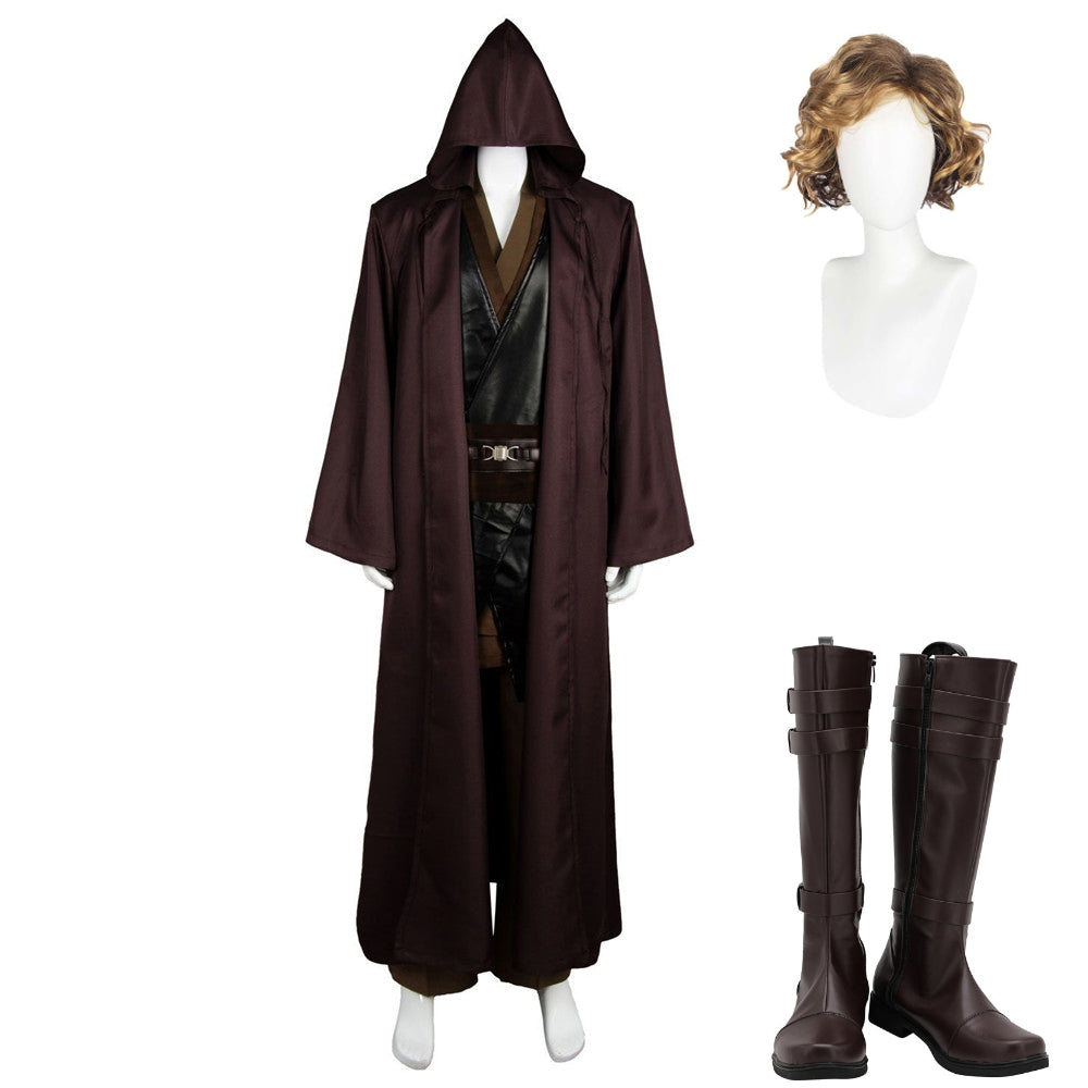 Anakin Skywalker Brown Jedi Outfit With Robe Cosplay Costume Halloween Carnival Suit