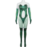 Batman Harley Quinn Poison Ivy Green Jumpsuit Set Outfits Halloween Cosplay Costume