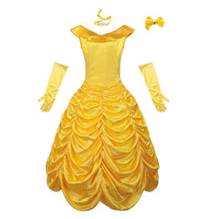 Beauty And The Beast Belle Yellow Dress Gown Outfits Cosplay Costume Halloween Suit