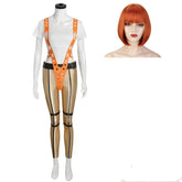 The Fifth Element Leeloo White Top Orange Braces Trousers Set Outfits Cosplay Costume
