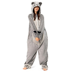Cartoon British Shorthair Cat Animal Onesies Adults Pajamas Women Men Warm Flannel Hooded Sleepwear
