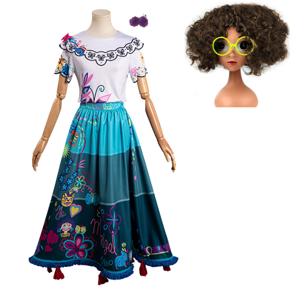 Encanto Mirabel Shirt Blue Skirt Set Outfits Cosplay Costume Halloween Carnival Suit