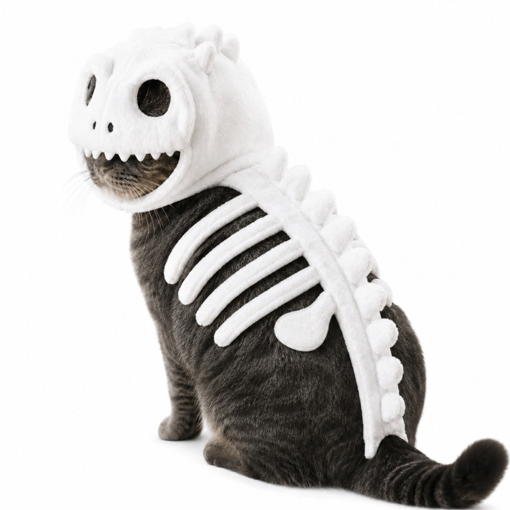 Funny Pet Cats Wearable Dinosaur Skeleton Plush Glow Headwear Outfits Halloween Cosplay Costume