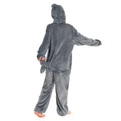 Gray Shark Animals Onesie Cartoon Pajamas Warm Home Flannel Hooded Sleepwear Halloween Carnival- OLAOLA