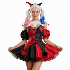 Halloween Devil Clown Red Black Dress Set Outfits Cosplay Costume Carnival Suit