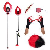 Hazbin Hotel (2024) Alastor Red Mic Cane Monocle Glasses Tail Claws Mask Cosplay Accessories Props