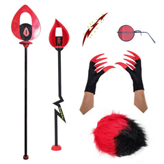 Hazbin Hotel (2024) Alastor Red Mic Cane Monocle Glasses Horns Tail Claws Mask Cosplay Accessories Props