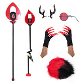Hazbin Hotel (2024) Alastor Red Mic Cane Monocle Glasses Devil Horns Tail Claws Cosplay Accessories Props