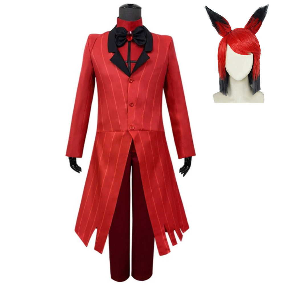 Hazbin Hotel Alastor Christmas Red Canonicals Outfit Set Cosplay Costume Halloween Carnival Suit