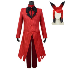 Hazbin Hotel Alastor Christmas Red Canonicals Outfit Set Cosplay Costume Halloween Carnival Suit