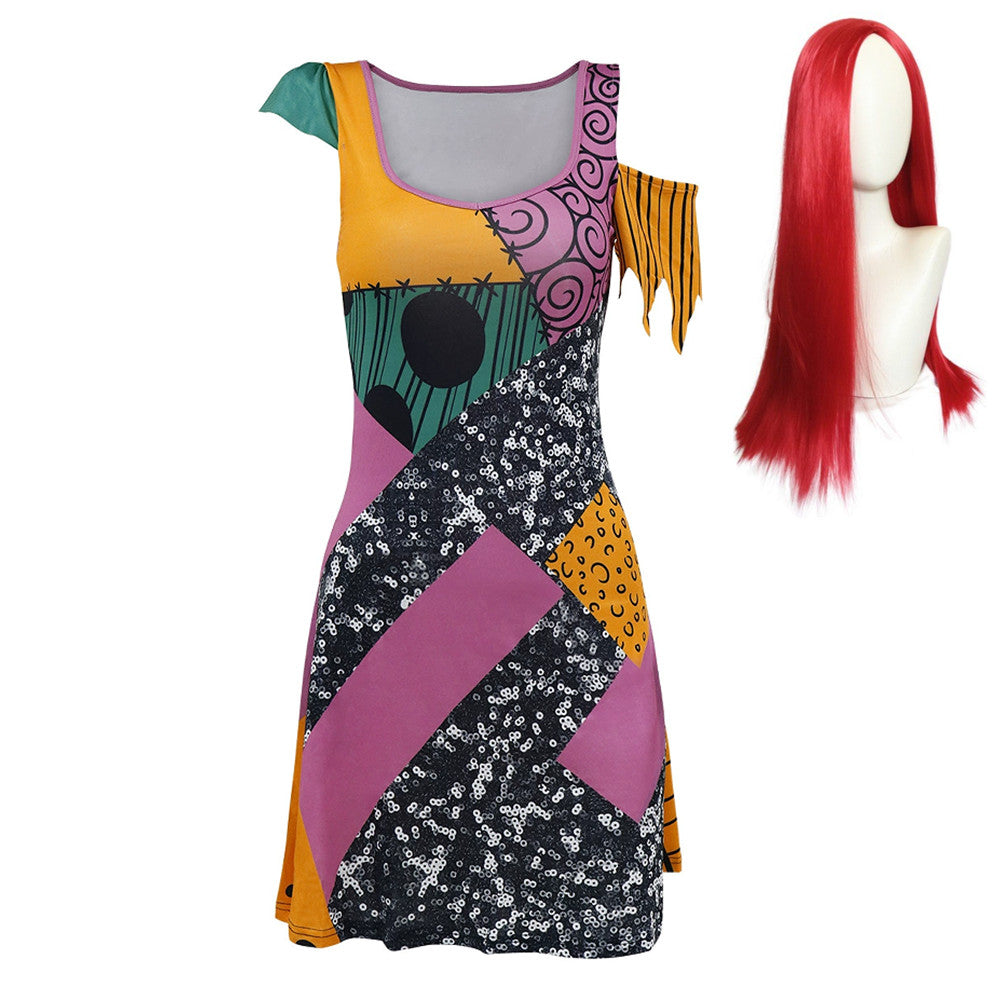 Horror Movie The Nightmare Before Christmas Sally Dress Outfits Cosplay Costume Halloween Carnival Suit