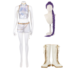 KPop Demon Hunters (2025) Rumi What It Sounds Like White Holographic Set Outfits Huntrix Cosplay Costume