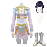 KPop Demon Hunters (2025) Zoey What It Sounds Like White Holographic Set Outfits Huntrix Cosplay Costume