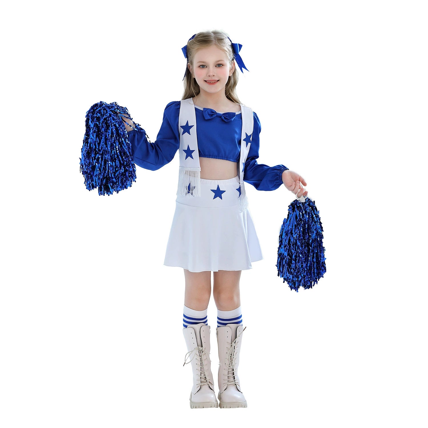 Kids Children Band ABBA Benny Anderson Outfits Retro 70s Blue Cheerleading Uniforms Cosplay Costume Halloween Carnival Suit