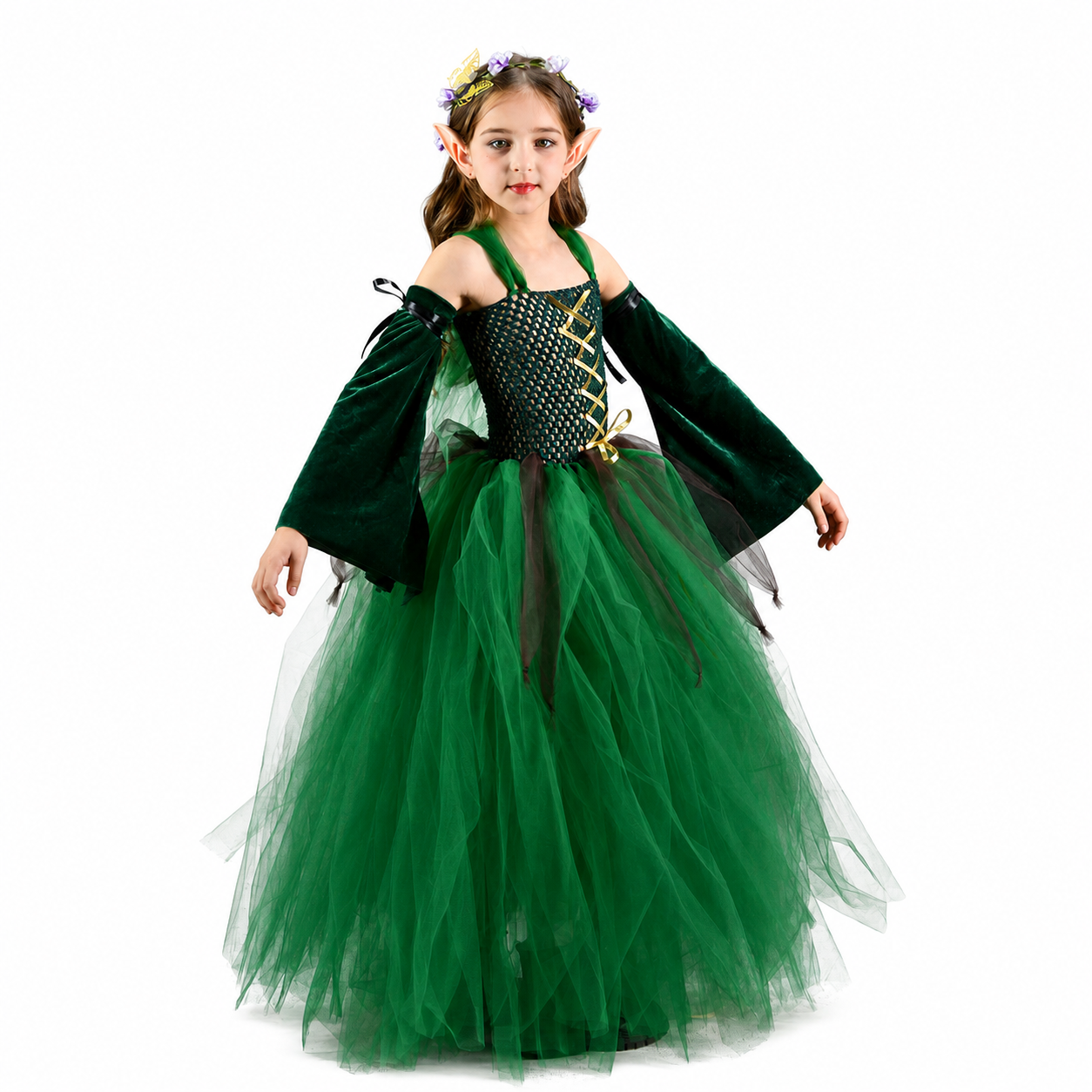 Kids Children Green Forest Elf Dress Outfits Cosplay Costume Halloween Carnival Suit