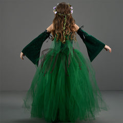 Kids Children Green Forest Elf Dress Outfits Cosplay Costume Halloween Carnival Suit