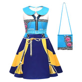 Kids Children Rumi Zoey Printed Sleeveless Blue Dress Bag Outfits Cosplay Costume