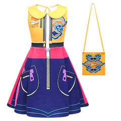 Kids Children Rumi Zoey Printed Sleeveless Blue Dress Bag Outfits Cosplay Costume