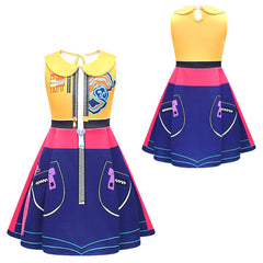 Kids Children Rumi Zoey Printed Sleeveless Blue Dress Bag Outfits Cosplay Costume
