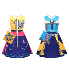 Kids Children Rumi Zoey Printed Sleeveless Blue Dress Bag Outfits Cosplay Costume