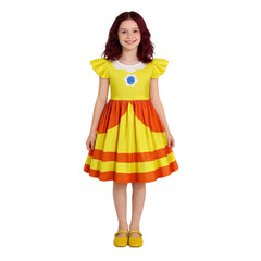 Kids Children The Super Mario Galaxy Movie (2026) Princess Peach Daisy Rosalina Printed Dress Cosplay Costume