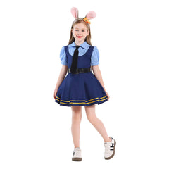 Kids Children Zootopia 2 Judy Hopps Blue Police Dress Set Cosplay Costume