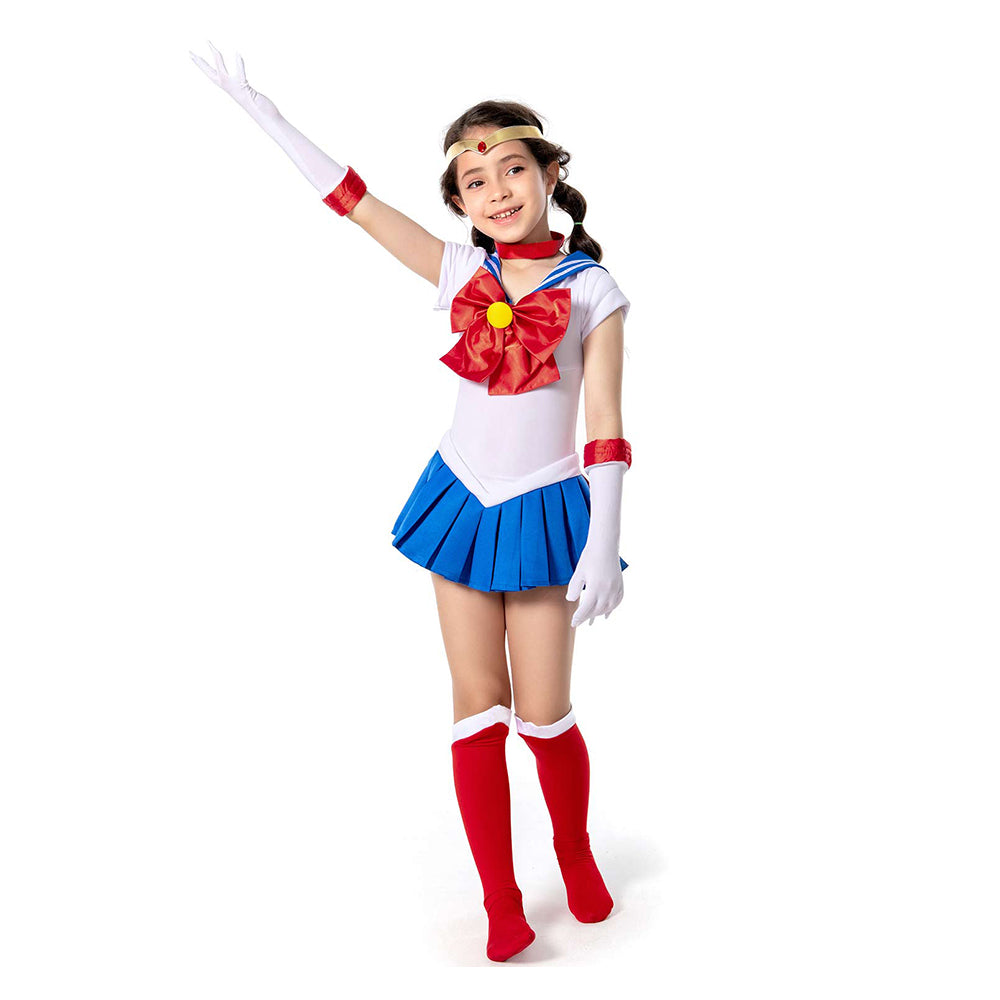 Kids Girls Sailor Moon Tsukino Usagi Dress Set Outfit Cosplay Costume Halloween Carnival Suit