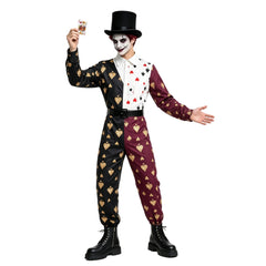 Male Female Poker Clown Black White Jumpsuit Outfits Halloween Cosplay Costume