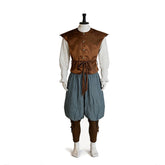 Medieval Pirate Brown Vest Blue Pants Set Outfits Cosplay Costume Halloween Suit