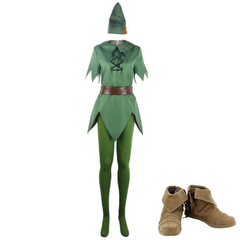 Peter Pan Green Jumpsuit Hat Belt Set Cosplay Costume Halloween Carnival Party Suit